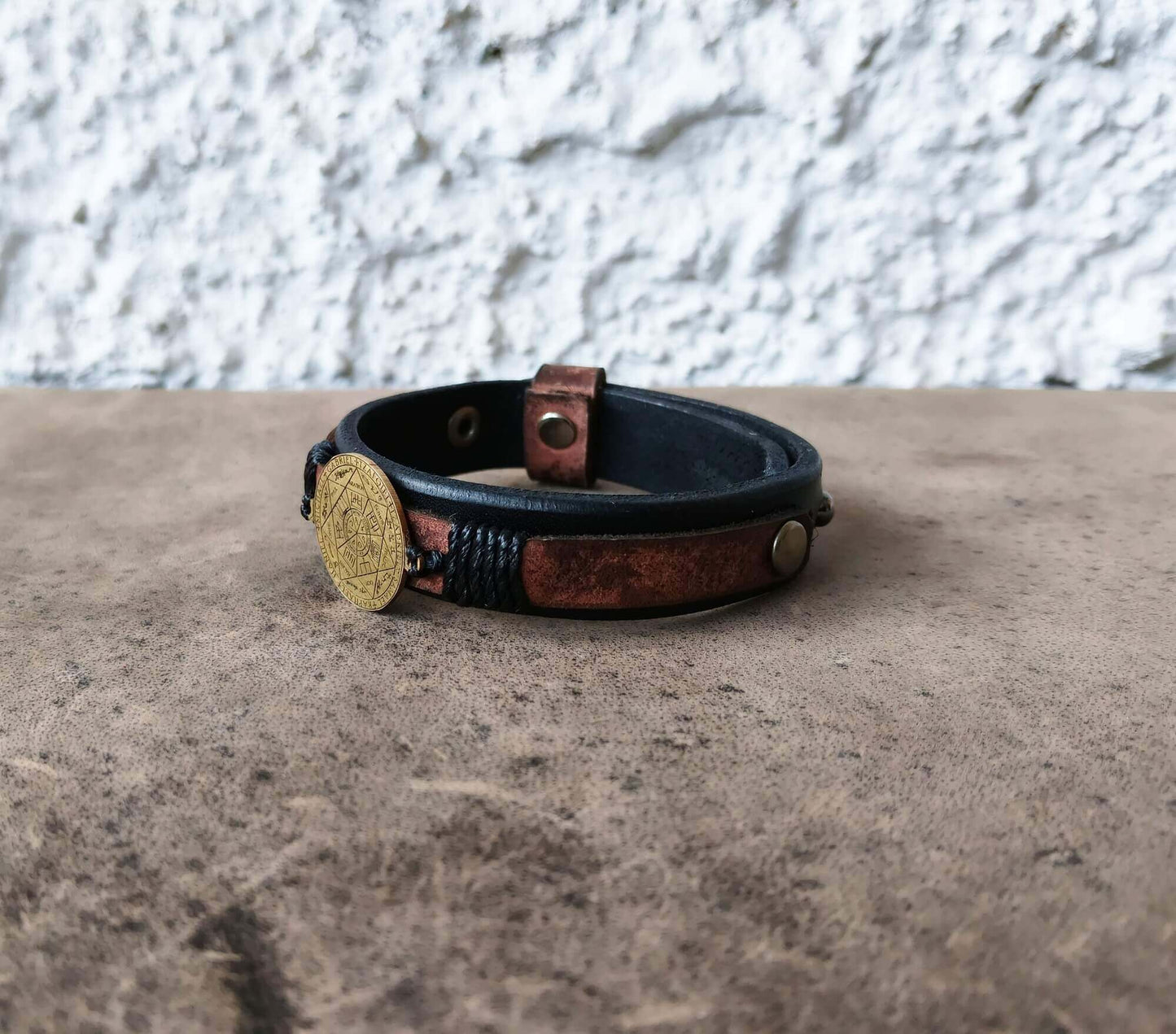 7 Archangels Seal Leather Bracelet Full Flat Side View
