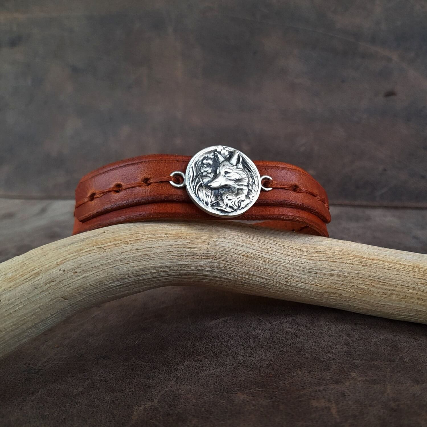 Detailed close-up of the handmade Silver 925 Forest Fox Charm on the bracelet, highlighting its intricate design and finish.