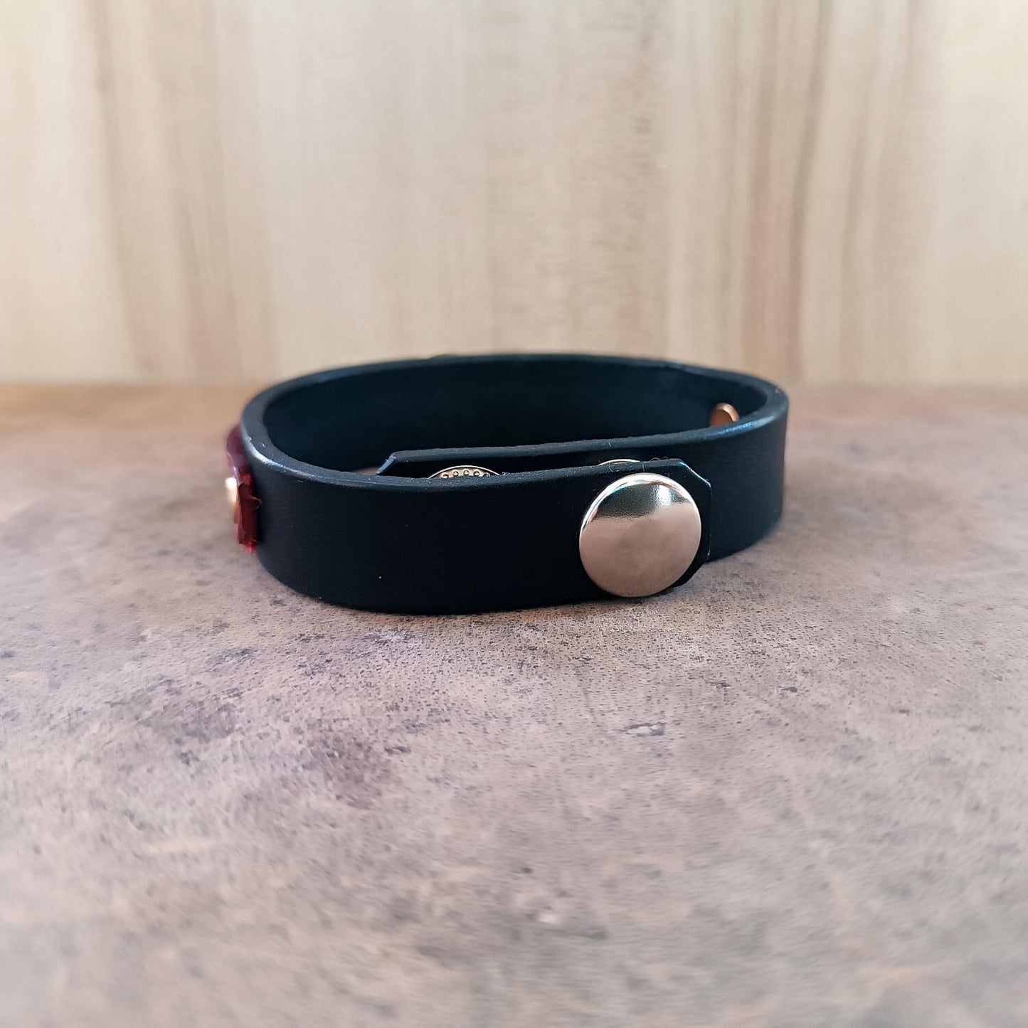 Cobra Kai inspired Leather Bracelet with Cobra Pendant backside view