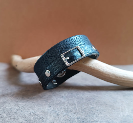 Black Cuff Bracelet with Buckle and Rivets