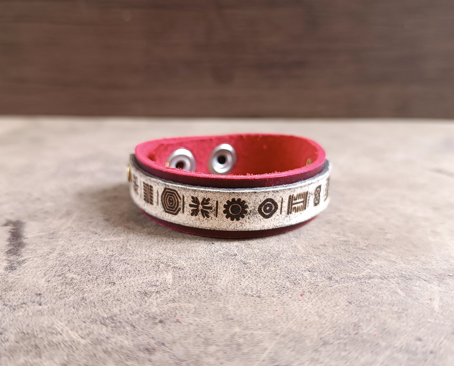 Adinkra Symbols Red White Cuff – Wisdom Meets Strength