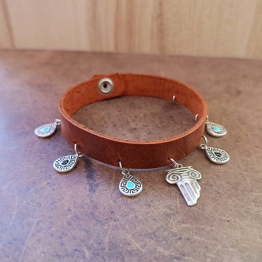 Aegean Breeze Leather Anklet - Greek Tear Drops & Sacred Column