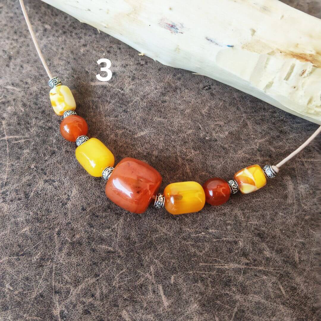 OOAK natural amber bib necklace number 3 with silver spacer beads and adjustable cord