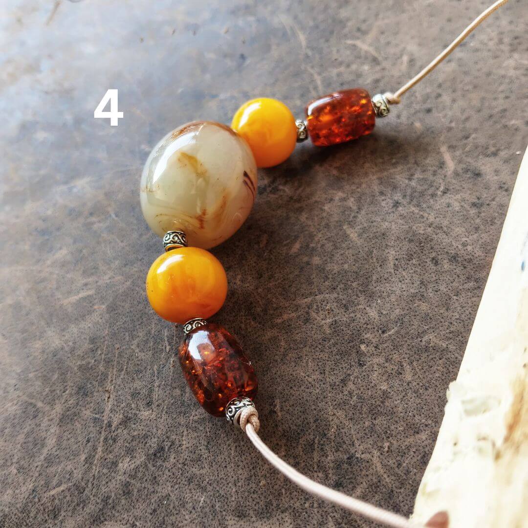 OOAK natural amber bib necklace number 4 with silver spacer beads and adjustable cord