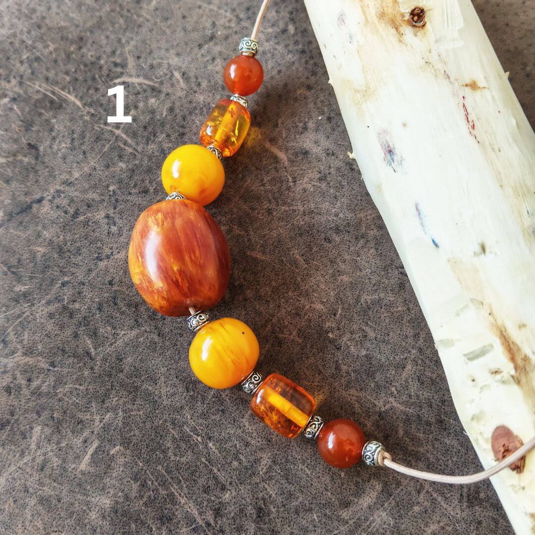 OOAK natural amber bib necklace number 1 with silver spacer beads and adjustable cord