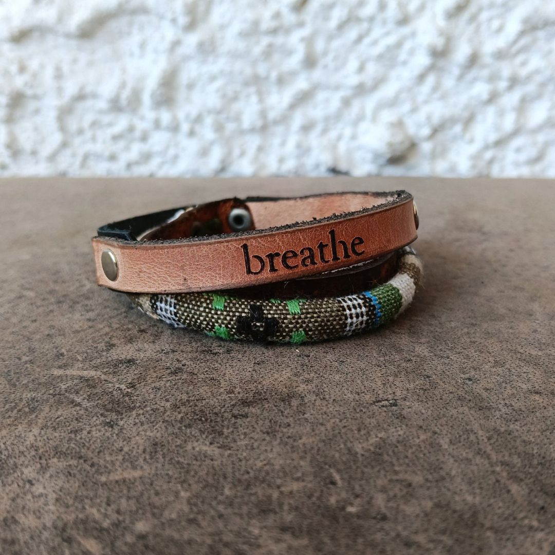 OOAK breather leather bracelet flat wrapped view