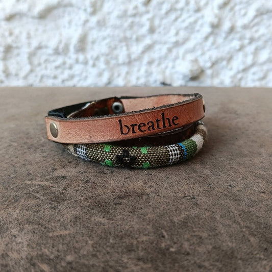 OOAK breather leather bracelet flat wrapped view