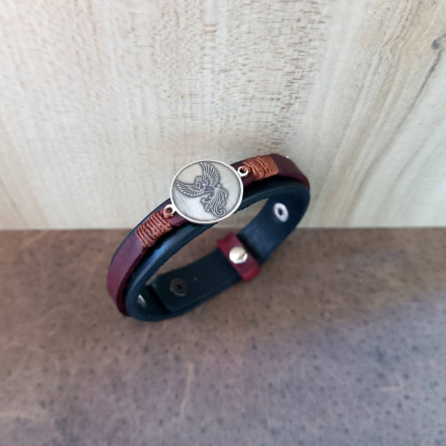 Phoenix Black Red Leather Bracelet