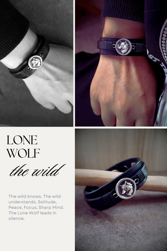 The wolf pendant bracelet in total black variation