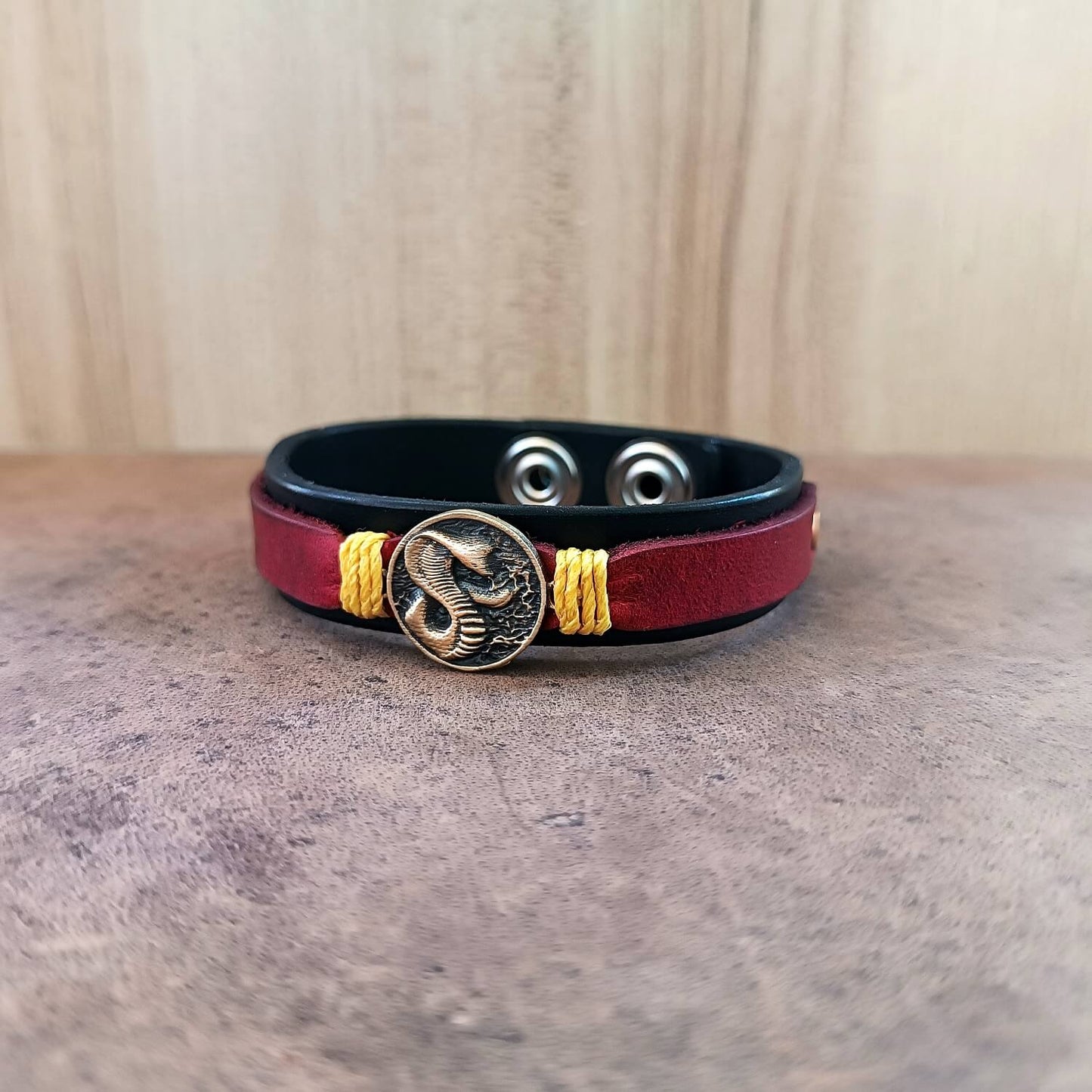 Cobra Kai inspired Leather Bracelet with Cobra Pendant