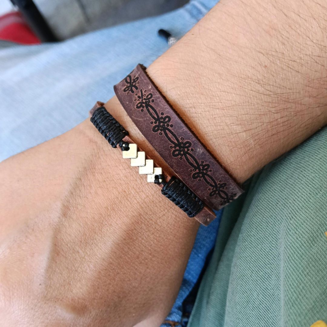 geometric bracelets set worn on wrist loose fit
