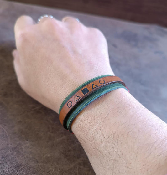 gonggi leather bracelet worn on wrist