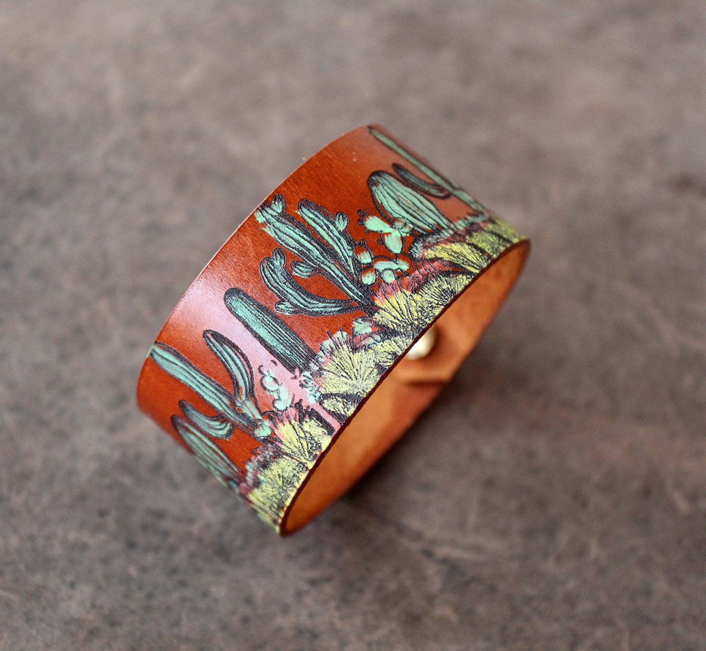 Hand Painted Cactus Leather Bracelet