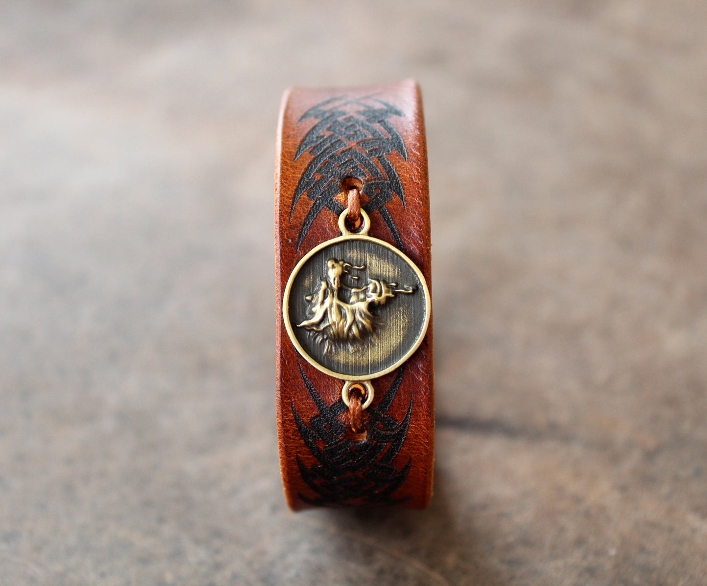 Growling Wolf Leather Bracelet