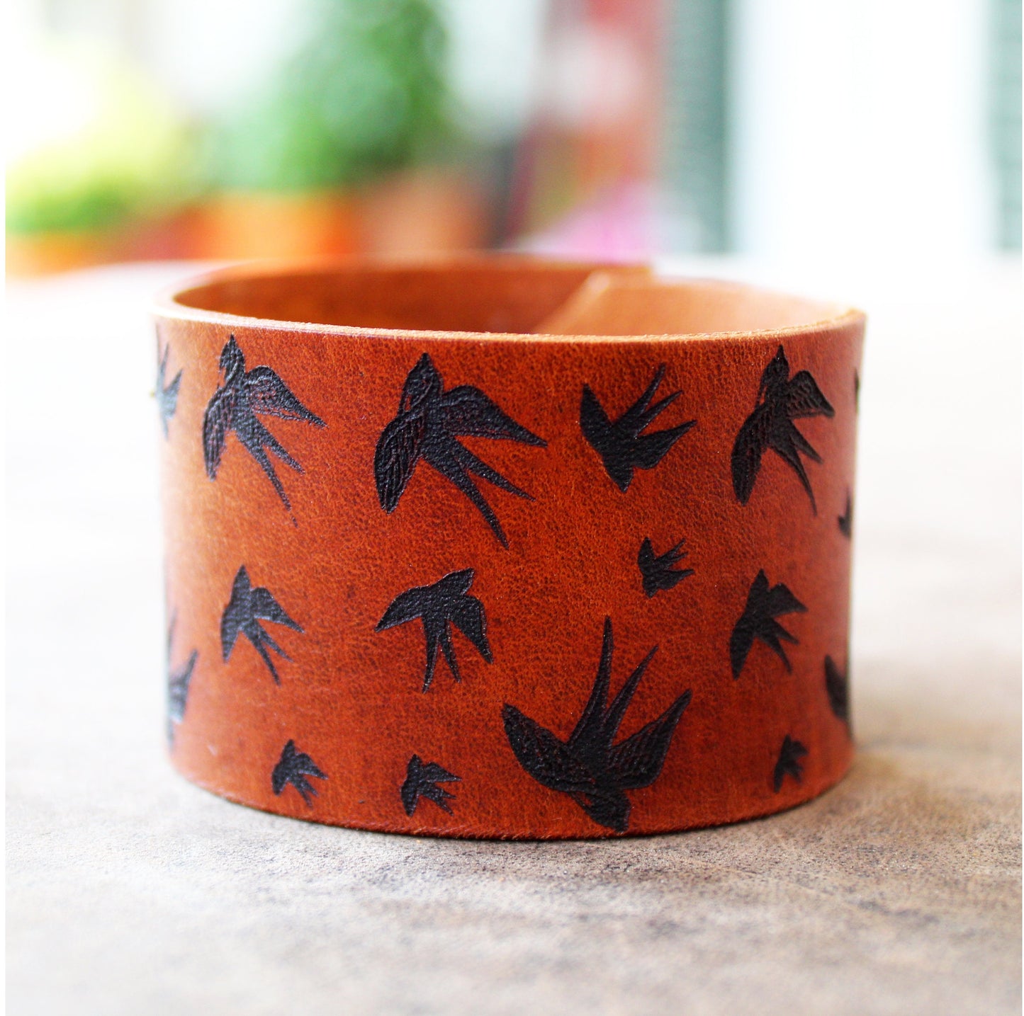 Flying Birds Leather Cuff