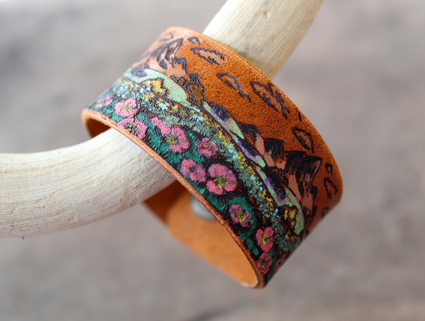 Mountains Wildflower Field Leather Bracelet