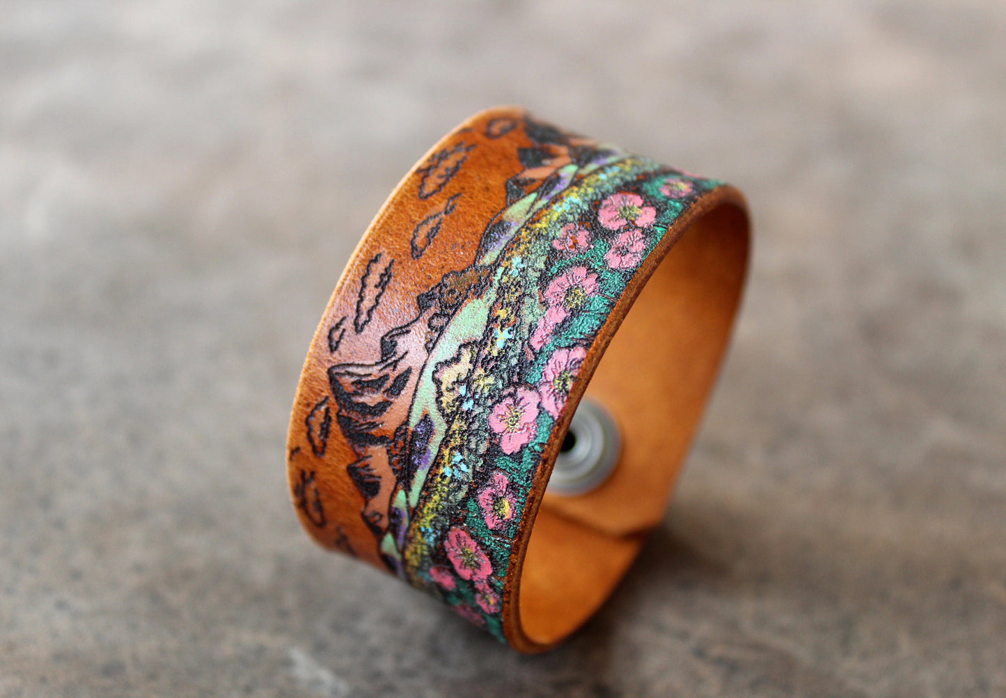 Mountains Wildflower Field Leather Bracelet