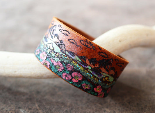 Mountains Wildflower Field Leather Bracelet