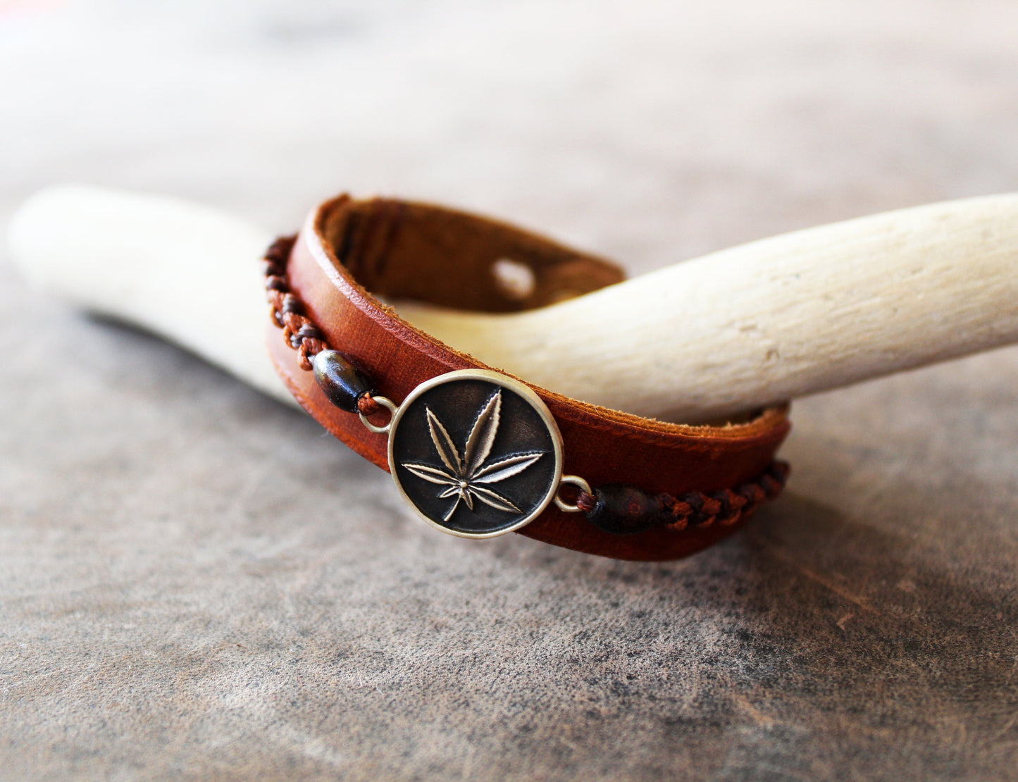 Brown Multistrand Leaf Leather Bracelet