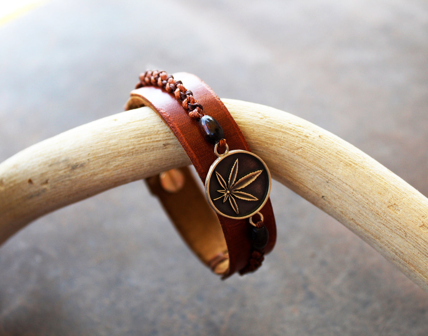 Brown Multistrand Leaf Leather Bracelet