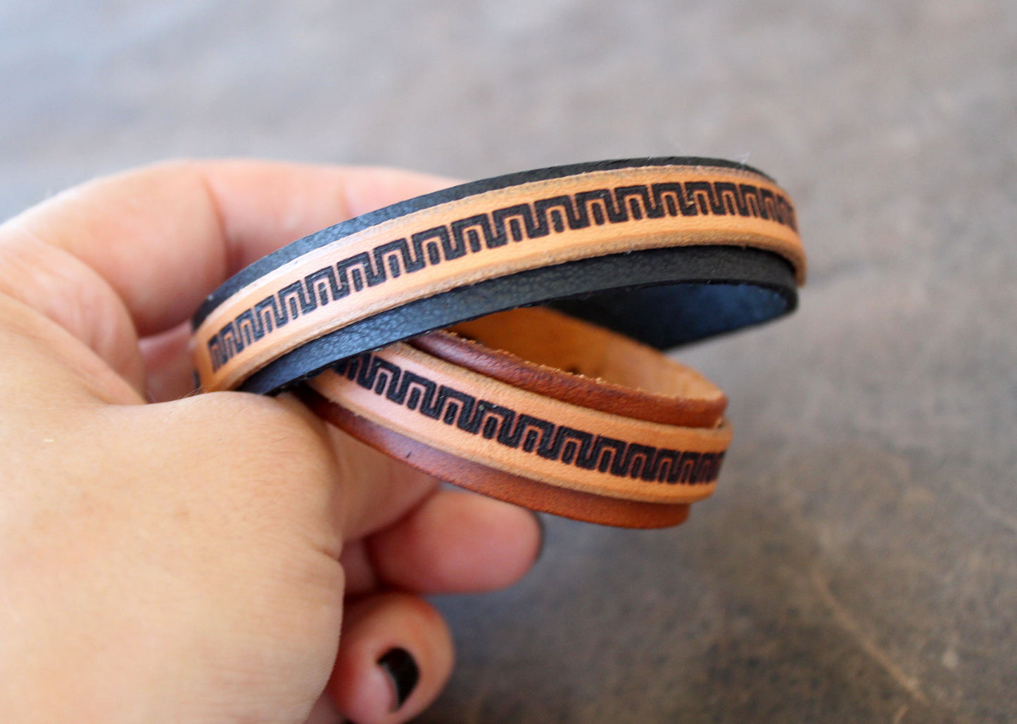 Greek Key Meander Leather Bracelet