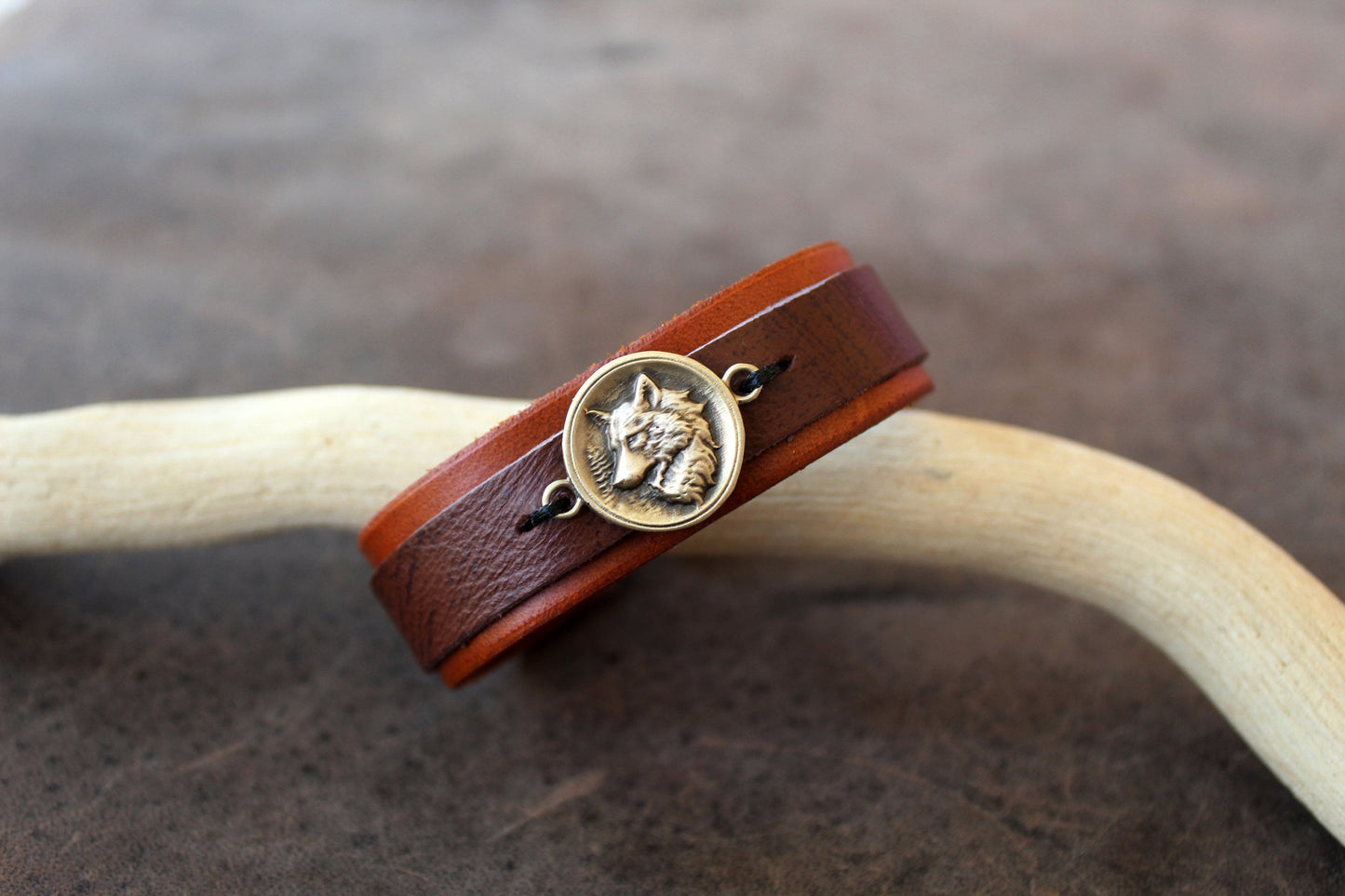 White Wolf Leather Bracelet, Spirit Animal Jewelry