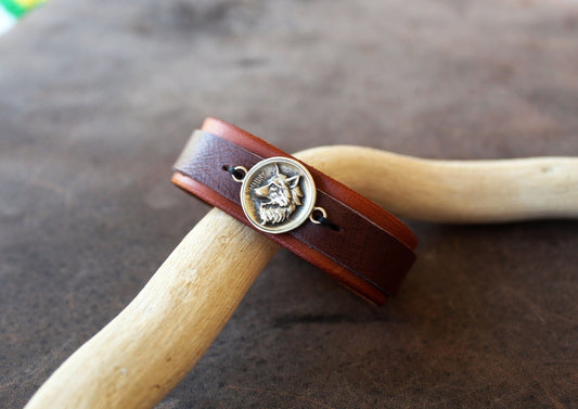 White Wolf Leather Bracelet, Spirit Animal Jewelry