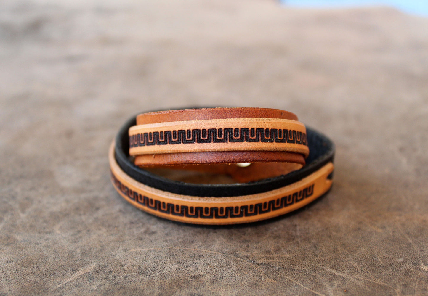 Greek Key Meander Leather Bracelet