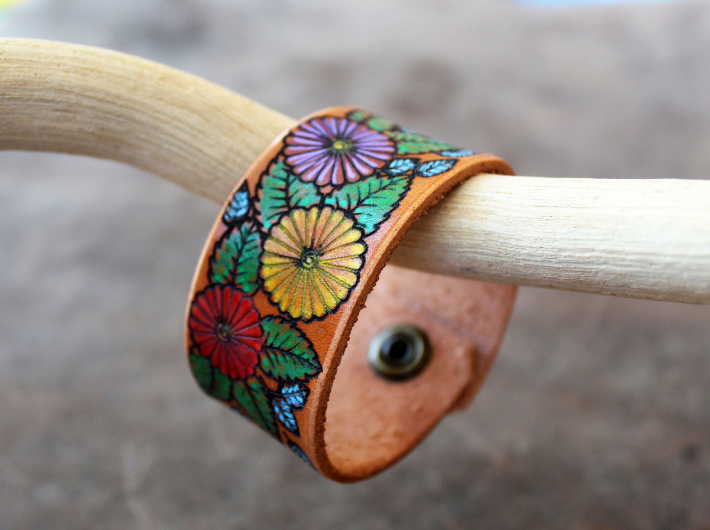 Colorful Hand Painted Floral Leather Bracelet