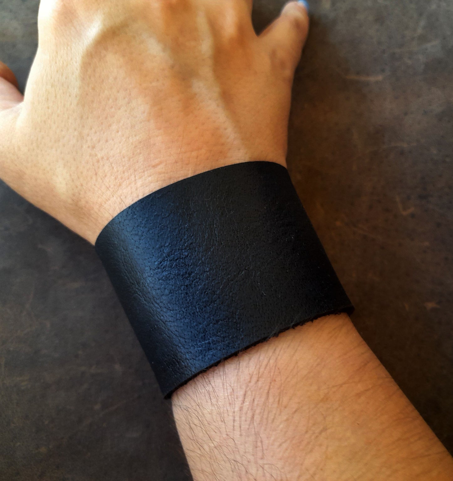 Extra Wide Black Leather Cuff