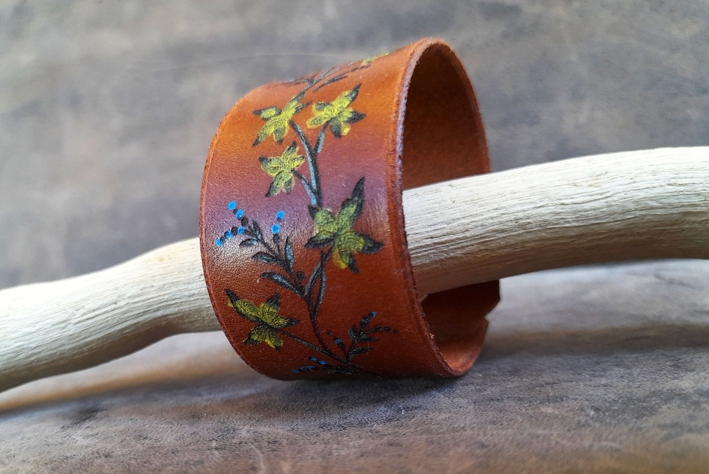 Maple Branch Leather Cuff Bracelet