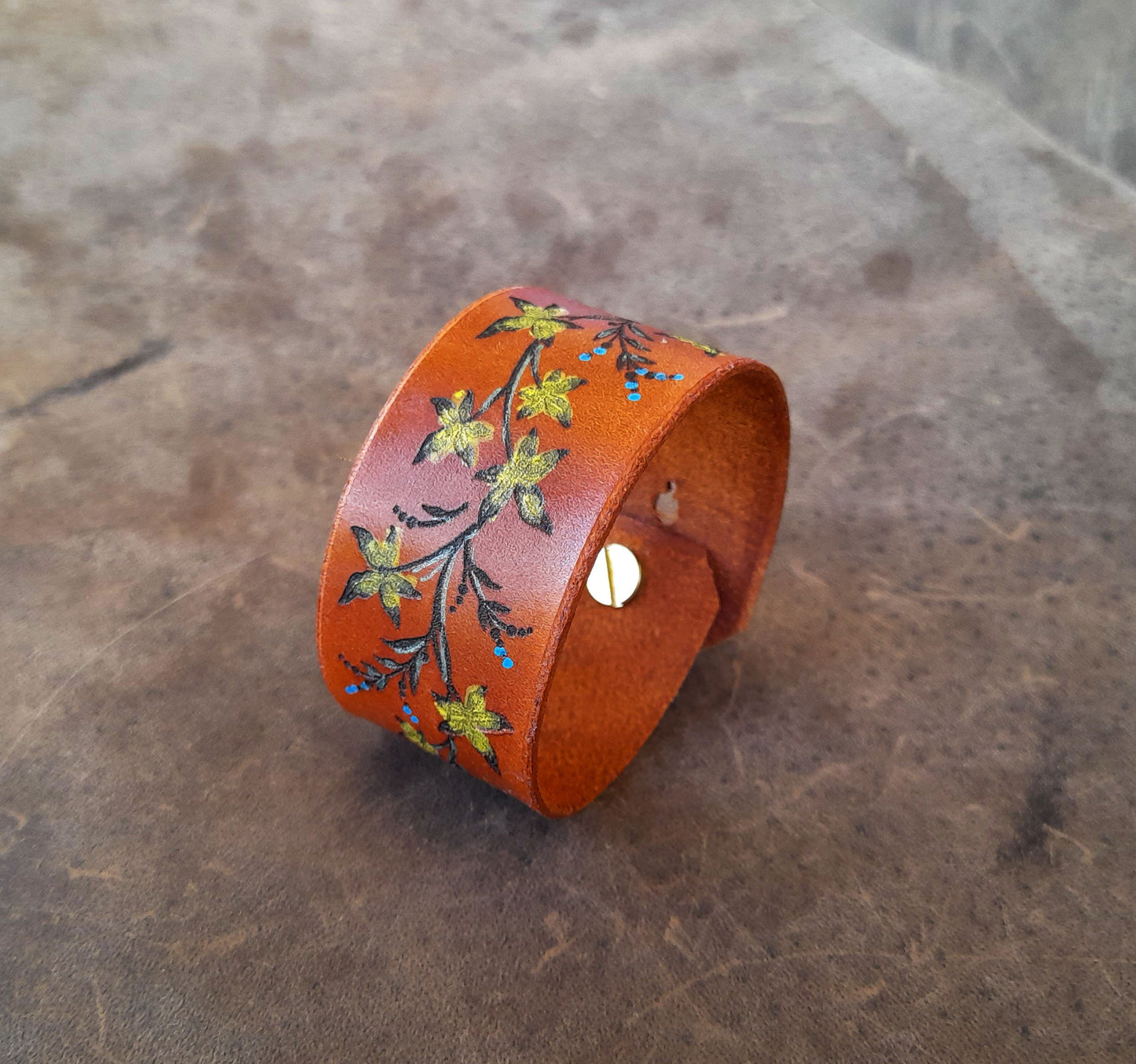 Maple Branch Leather Cuff Bracelet