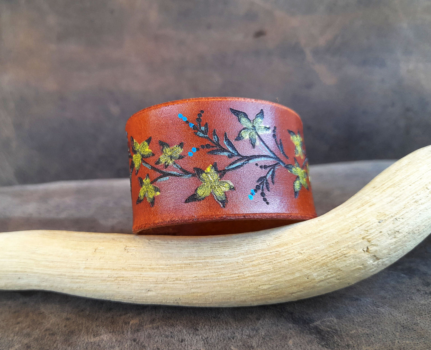 Maple Branch Leather Cuff Bracelet