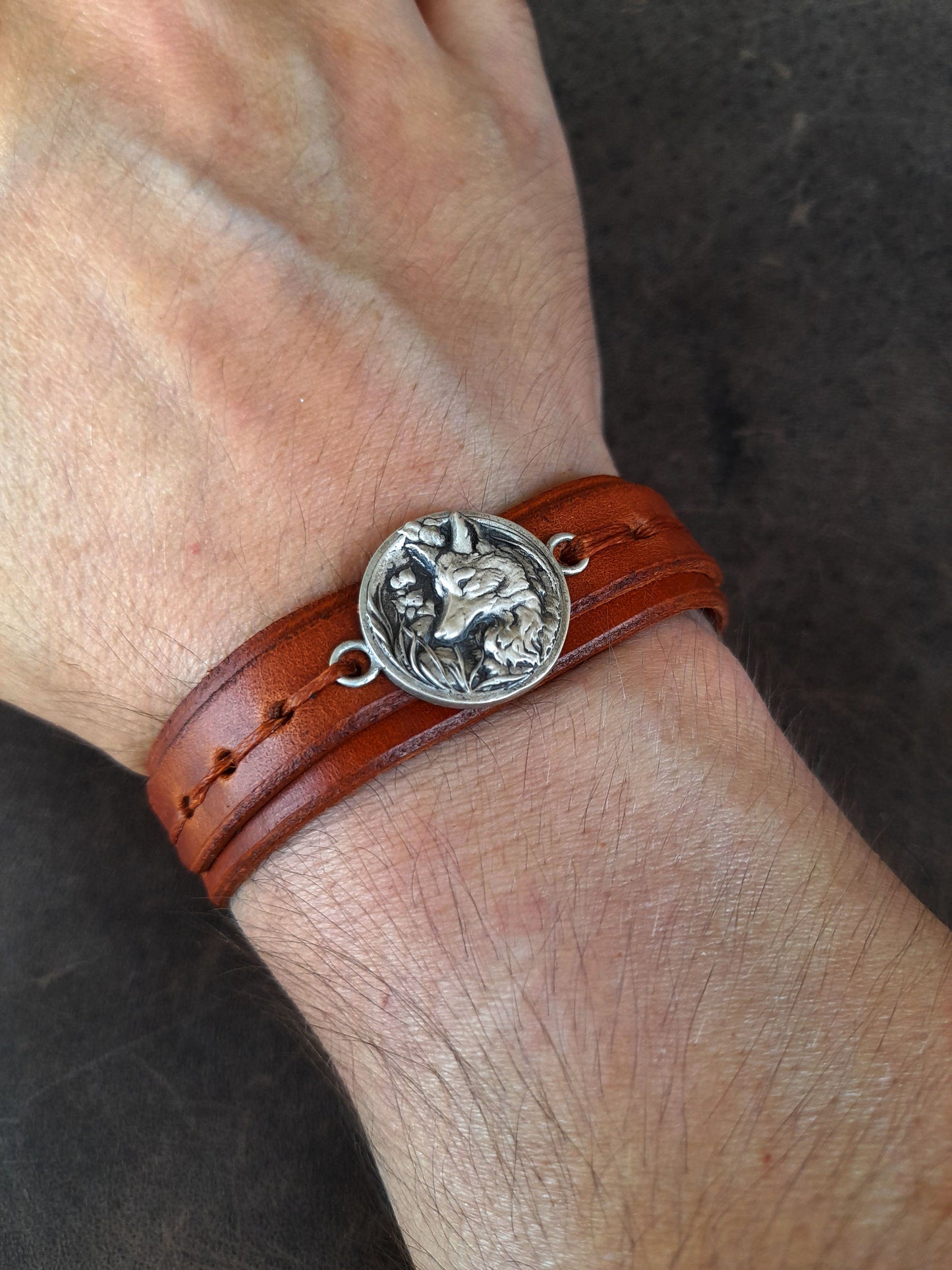 Silver 925 Forest Fox Leather Bracelet