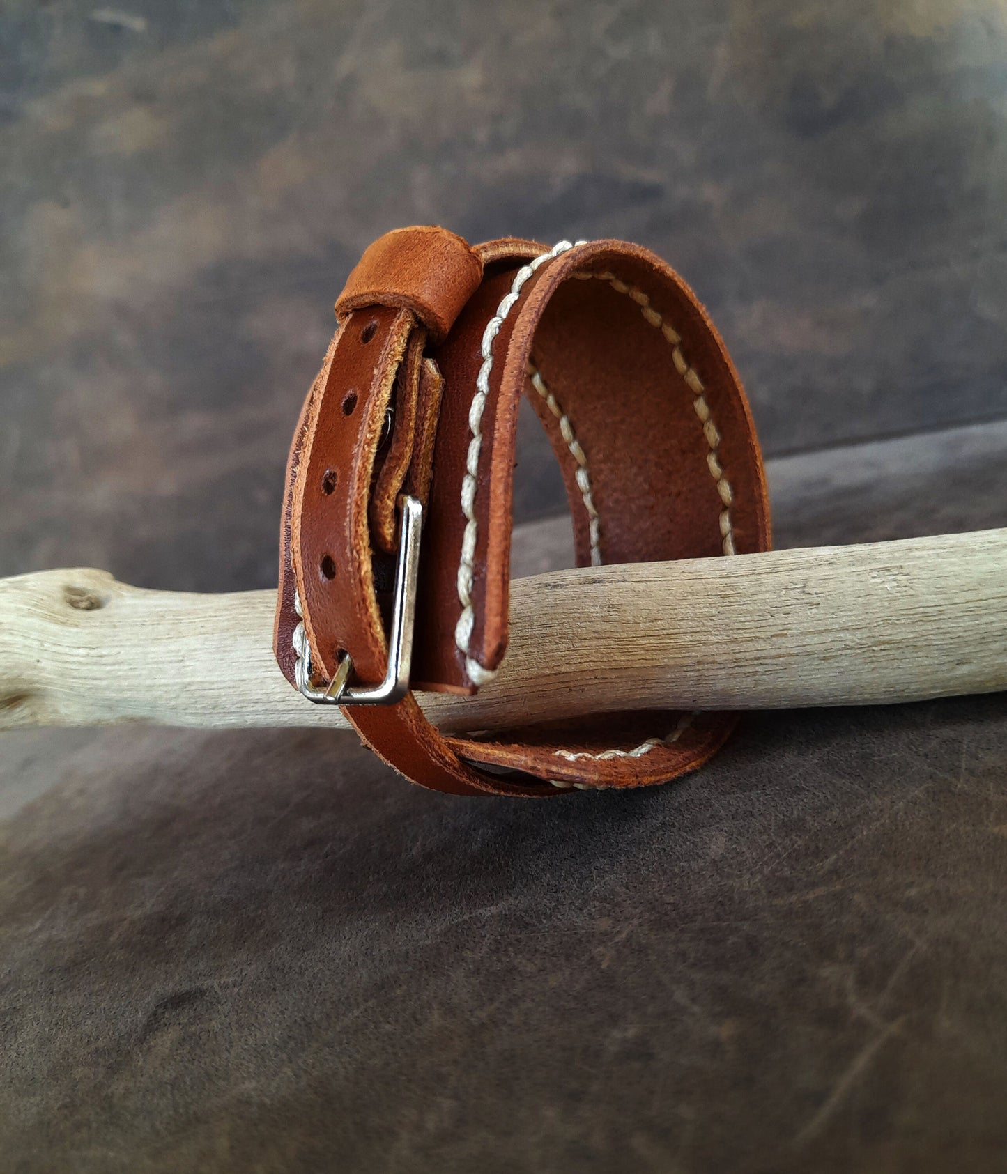 Wide Brown Leather Cuff Bracelet