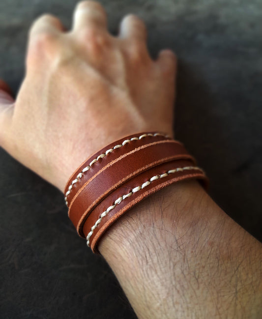 Wide Brown Leather Cuff Bracelet