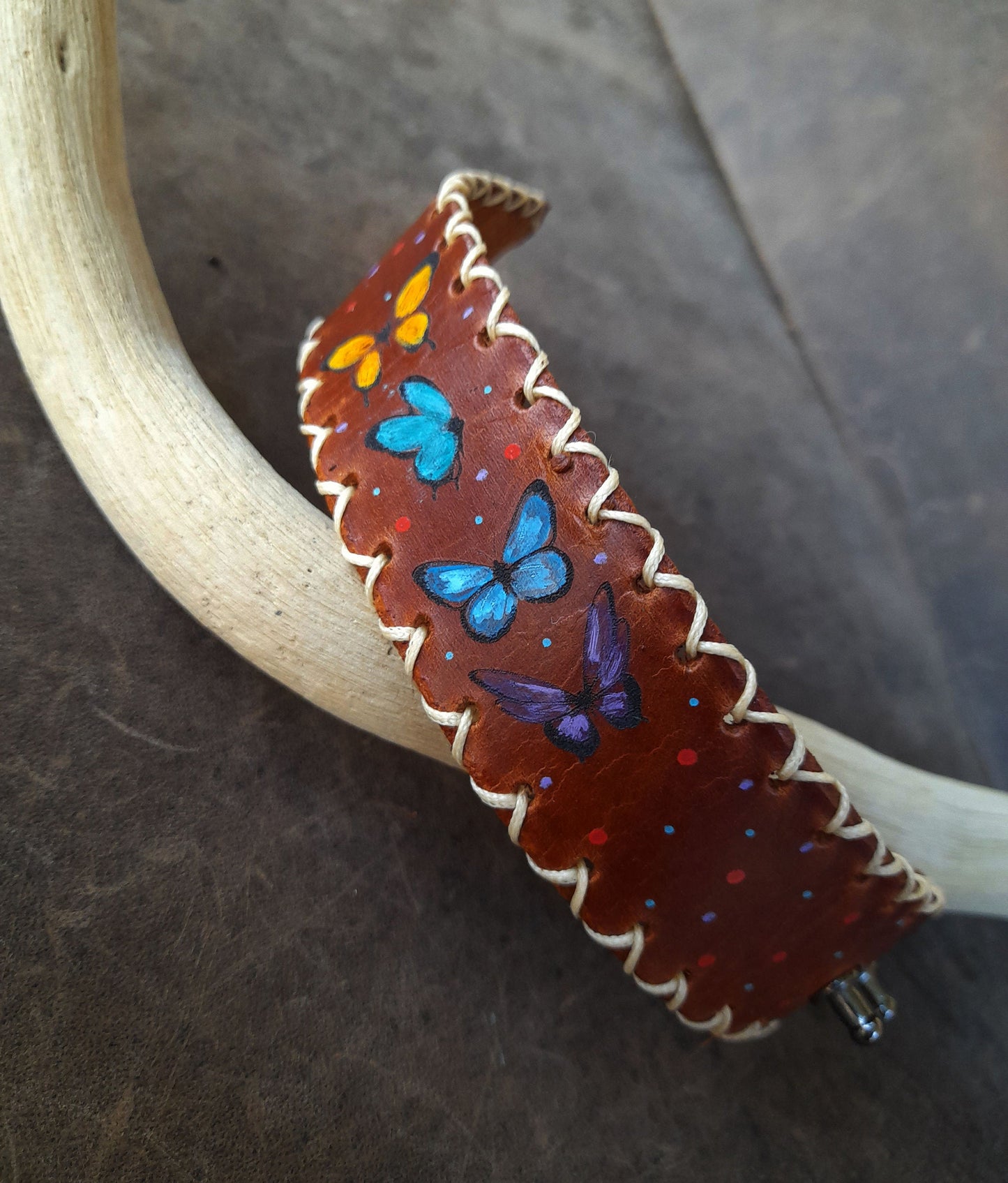 Hand Painted Butterfly Leather Bracelet