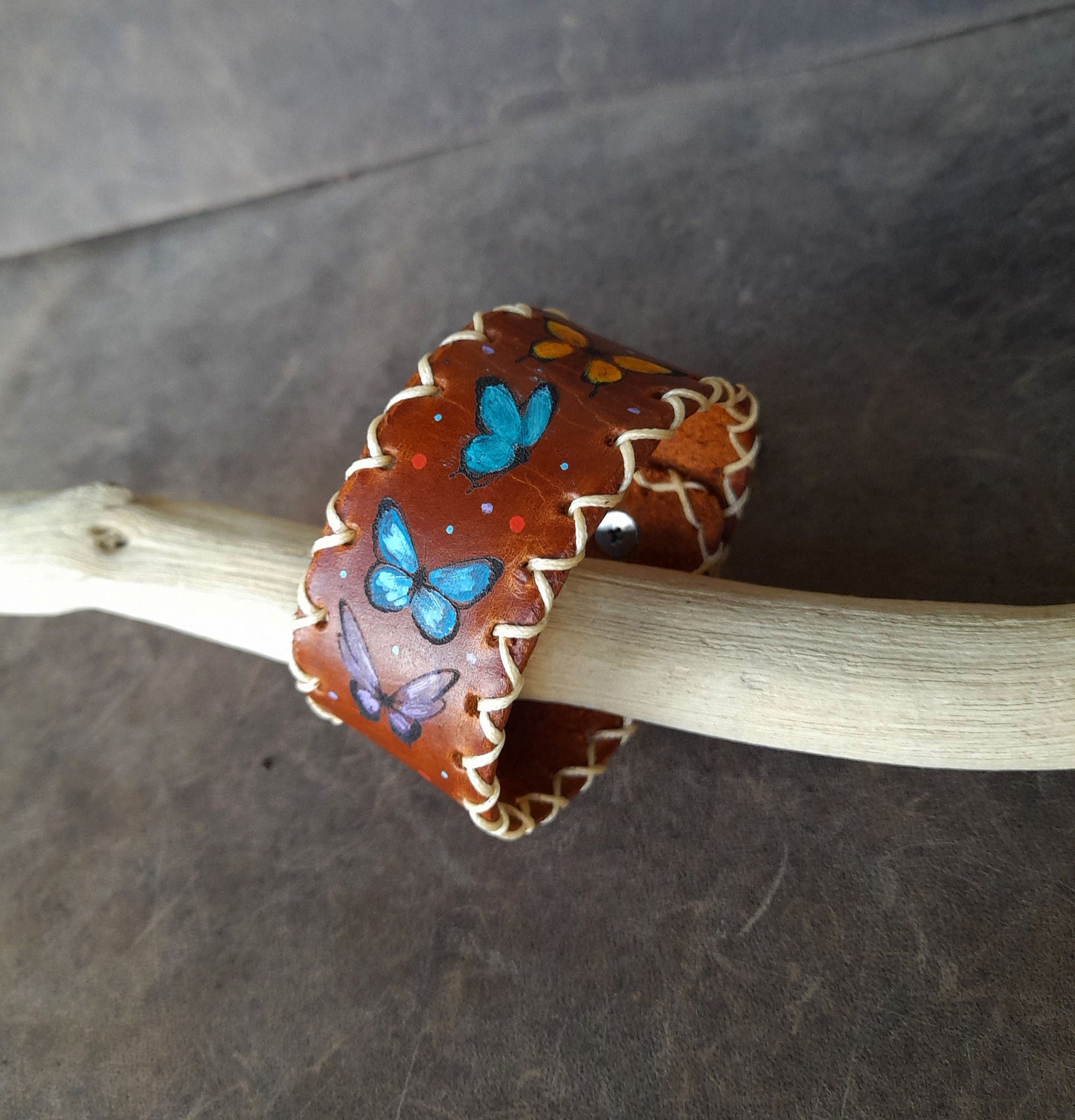 Hand Painted Butterfly Leather Bracelet