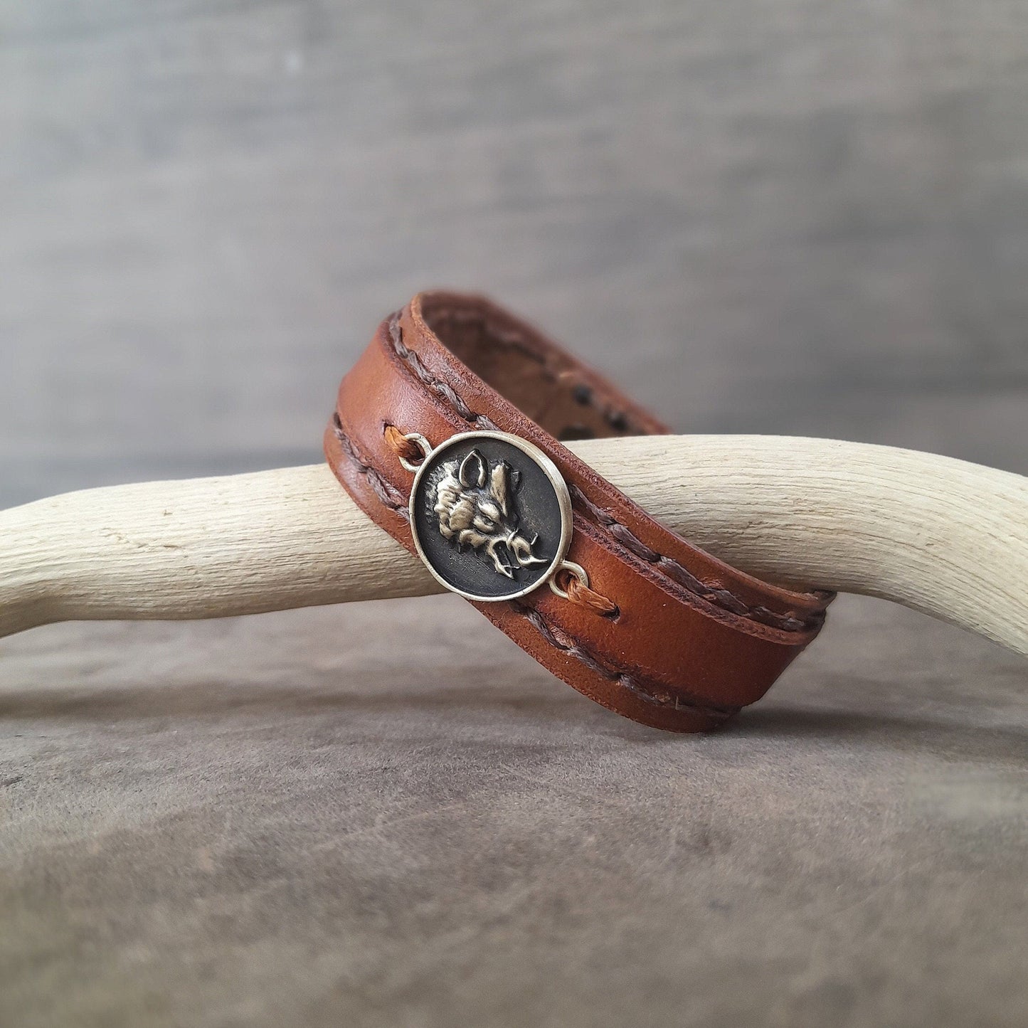 Boar Wild Hog Leather Bracelet