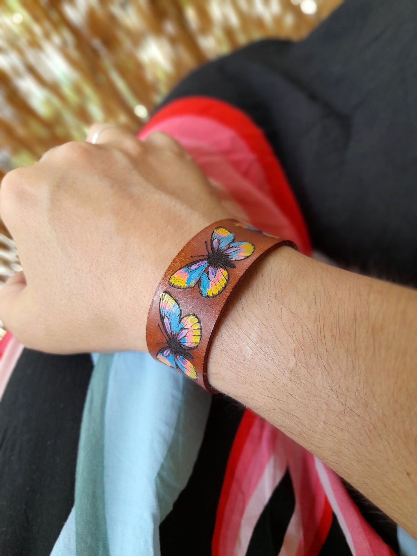 Pride Butterfly Leather Bracelet