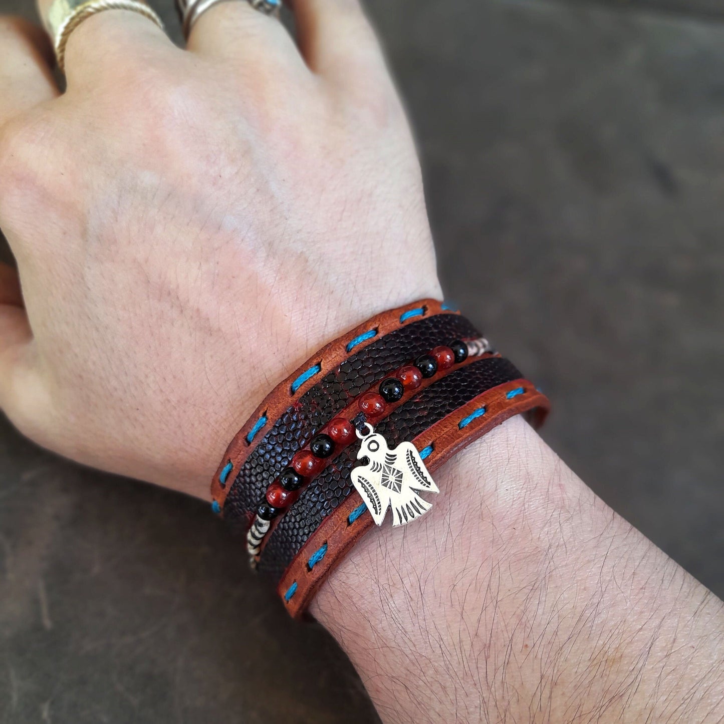 Thunderbird Ethnic Leather Bracelet