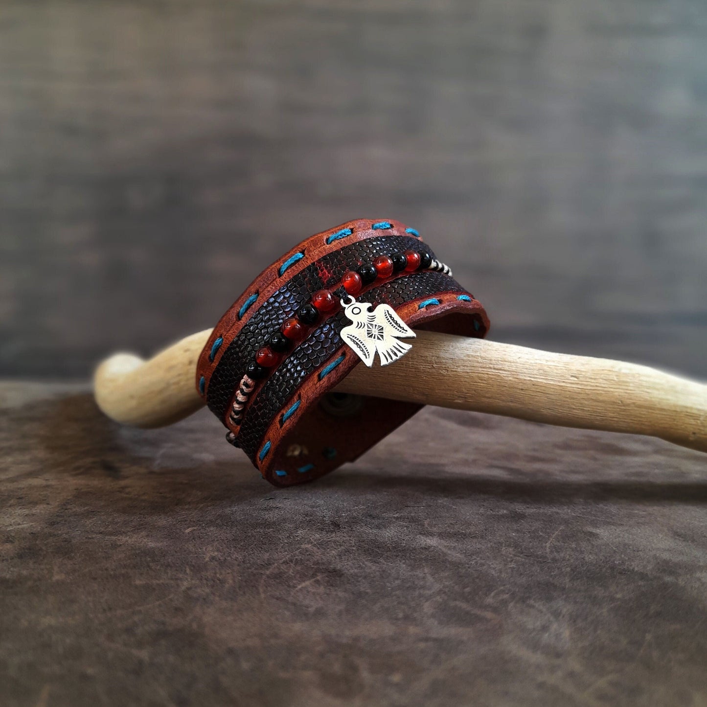 Thunderbird Ethnic Leather Bracelet