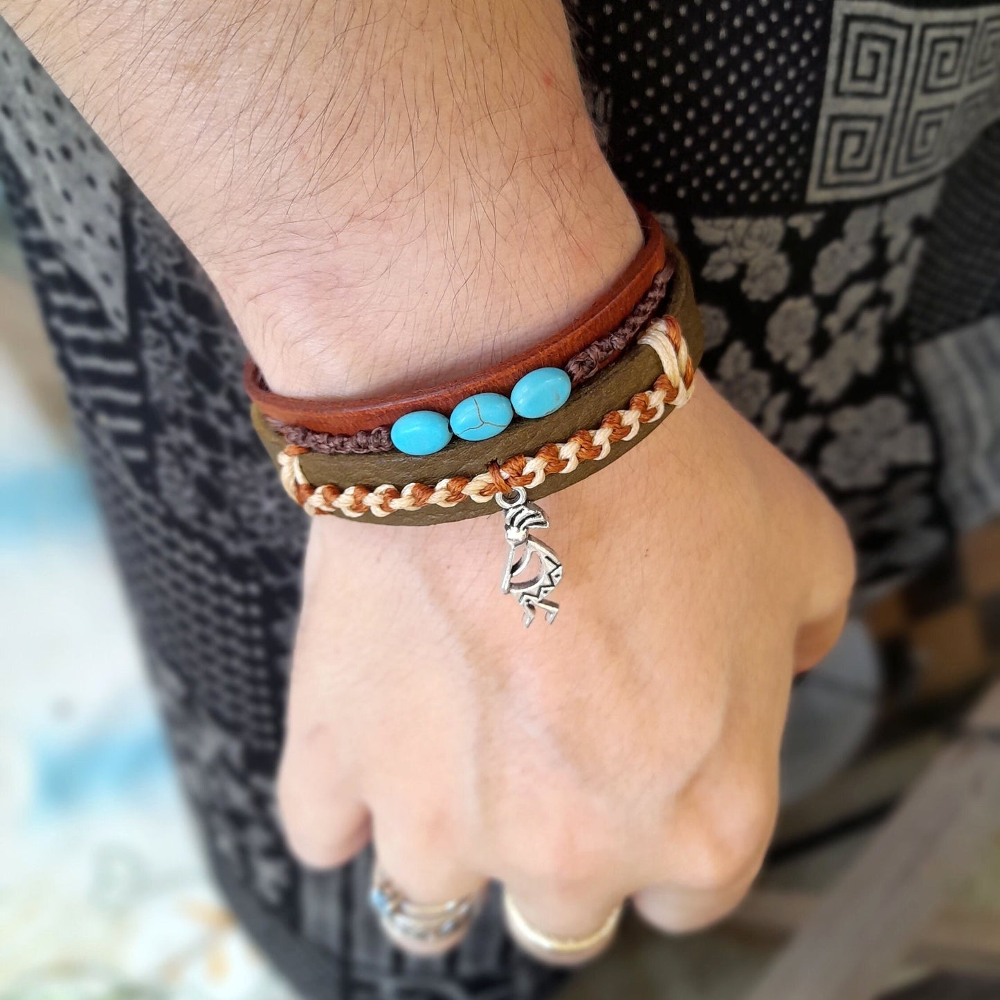 Multistrand Kokopelli Charm Leather Bracelet