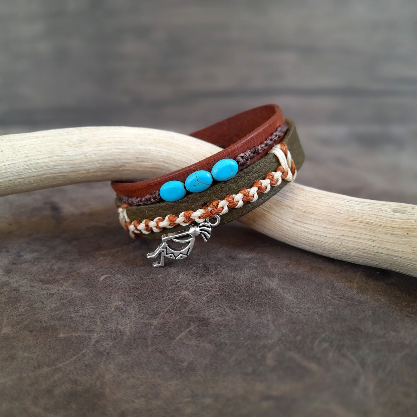 Multistrand Kokopelli Charm Leather Bracelet