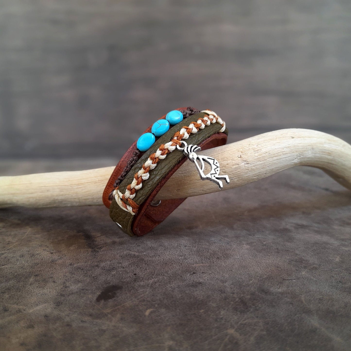 Multistrand Kokopelli Charm Leather Bracelet