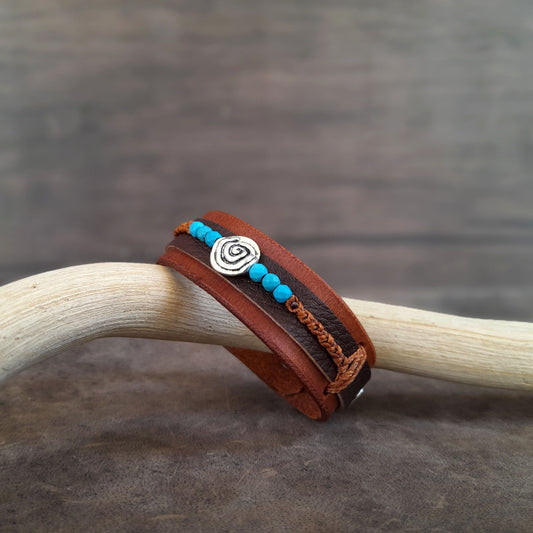 Silver Spiral Leather Bracelet with Turquoise