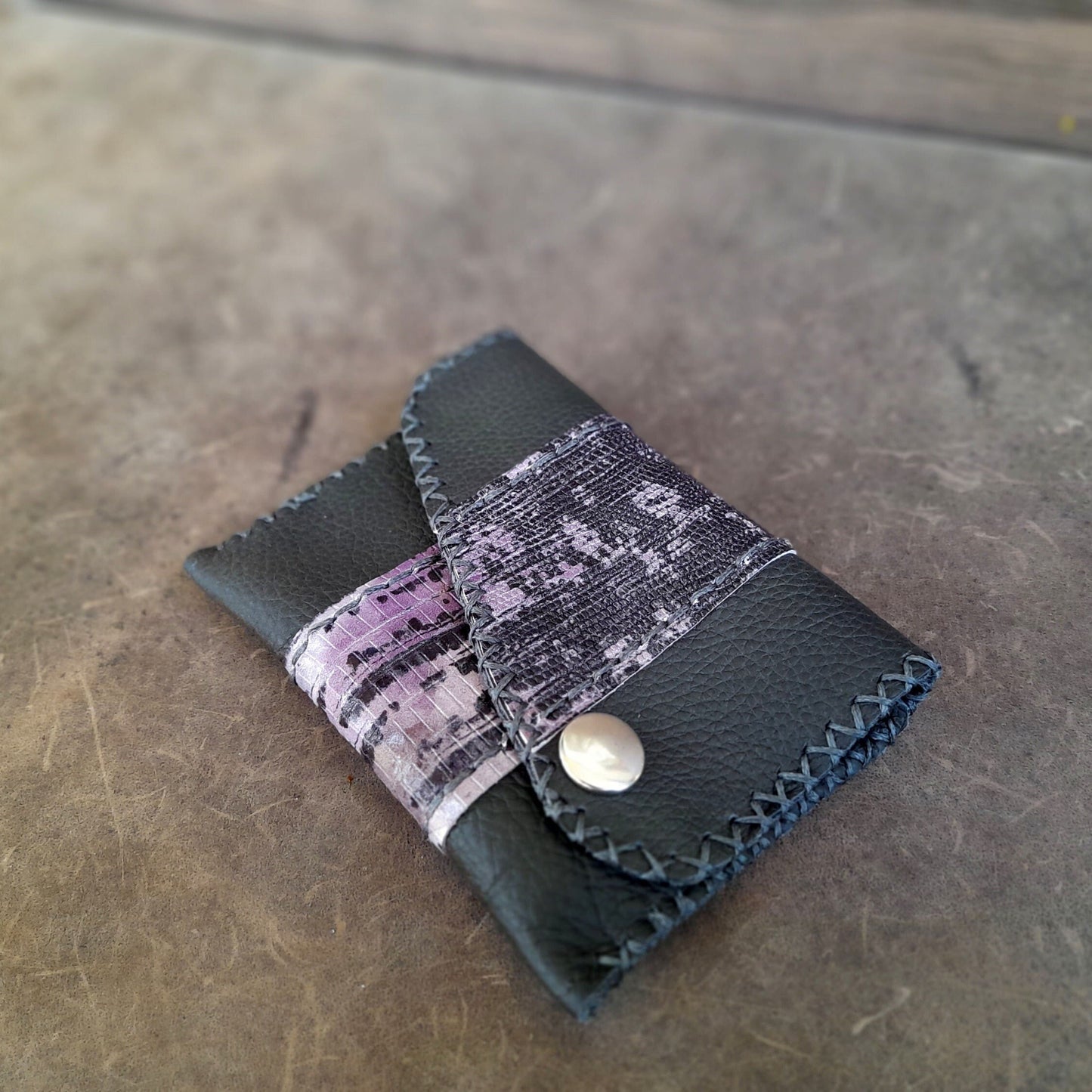 Black Mini Wallet with Purple Snake Print