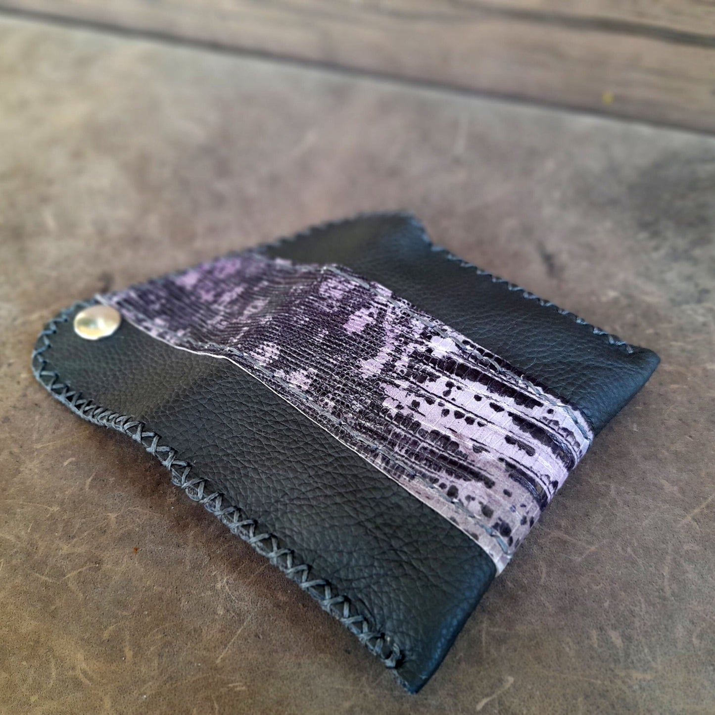 Black Mini Wallet with Purple Snake Print