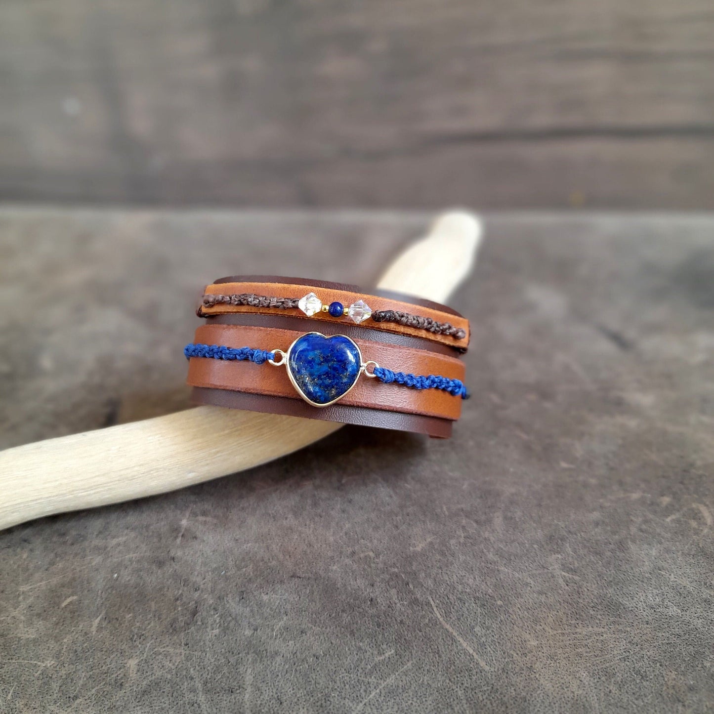 Multistrand Lapis Lazuli Wide Leather Cuff Bracelet