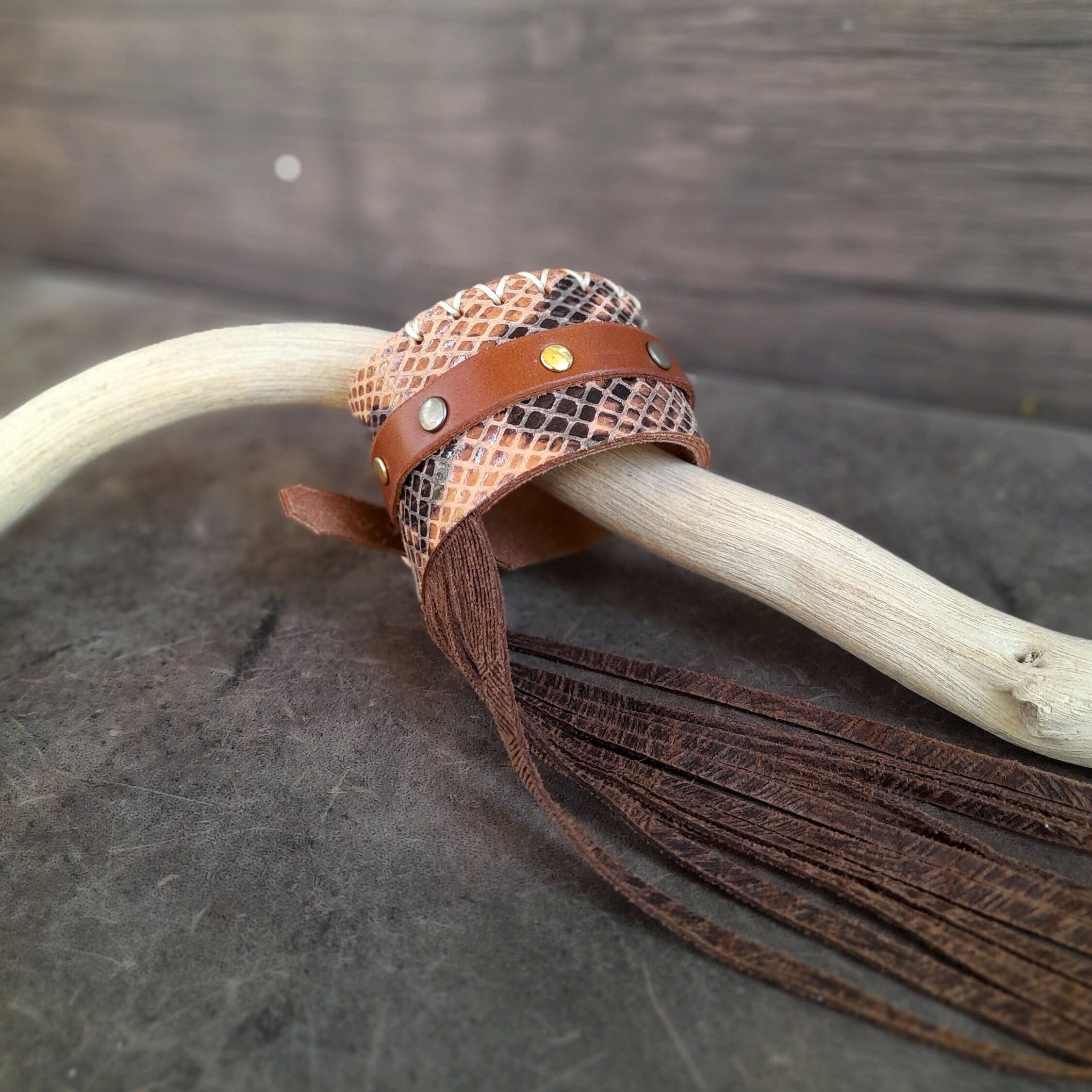 Fringe Cuff, selling COWHIDE CUFF, BRINDLE Cowhide, Handmade Silver Concho Bracelet, Leather Fringe Cuff Bracelet, Warrior Bracelet